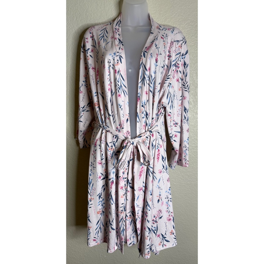 Laura Ashley Womens XL Robe Pink Floral Belted Knit Sleepwear Romantic Cottage